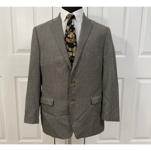 Chaps Men's Gray Mini Houndstooth 2 Buttons Sportscoat Blazer Jacket Size 44R - Picture 1 of 13